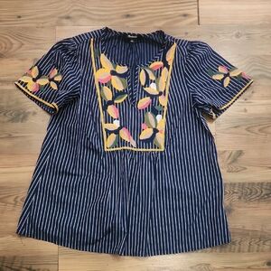 Madewell Embroidered Stripe‎ Boho Fall Colorful Navy Fable Top Twlight Size S